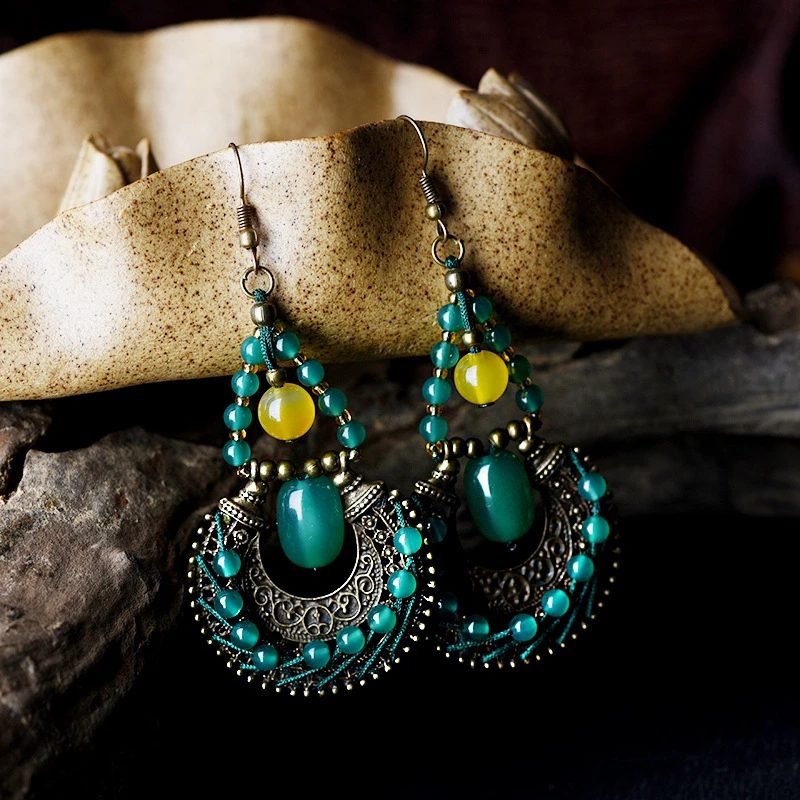 two Circular Jade And Lime Earrings